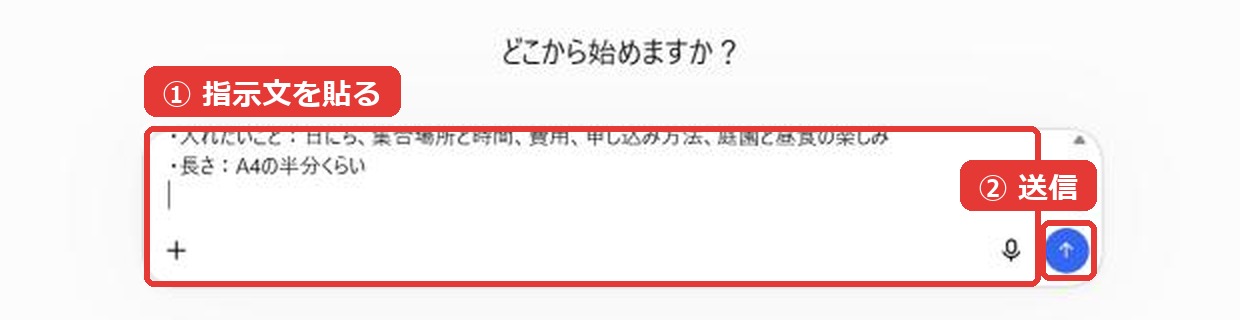 指示文を貼って送信する場所